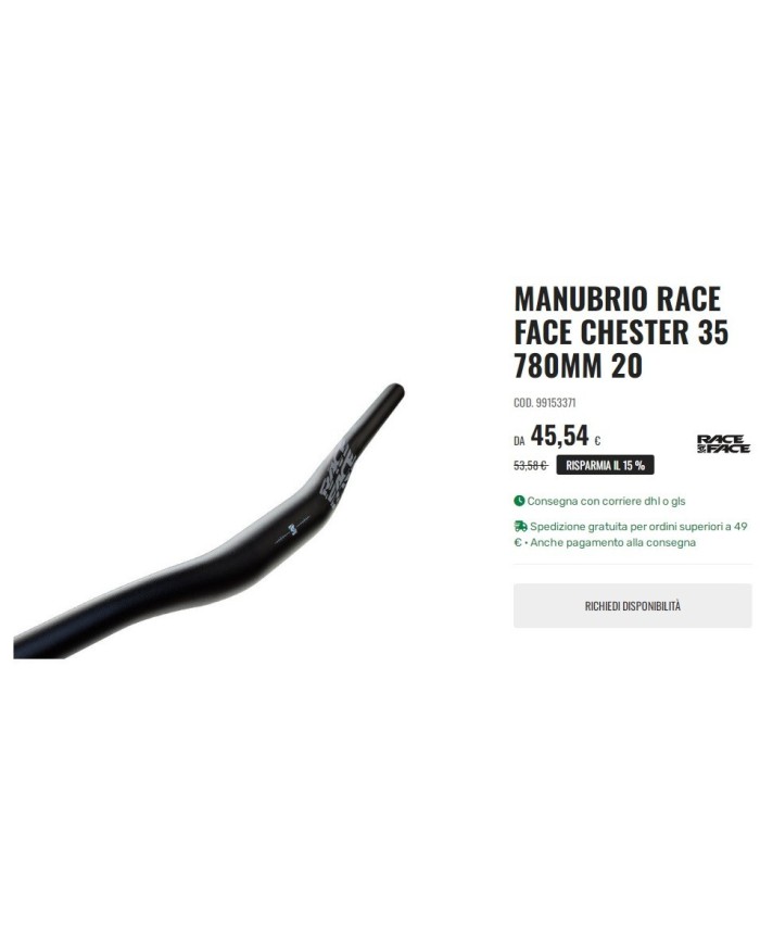 MANUBRIO-MTB RACE-FACE-CHESTER-diametro 35mm lunghezza 780MM rialzato 20mm