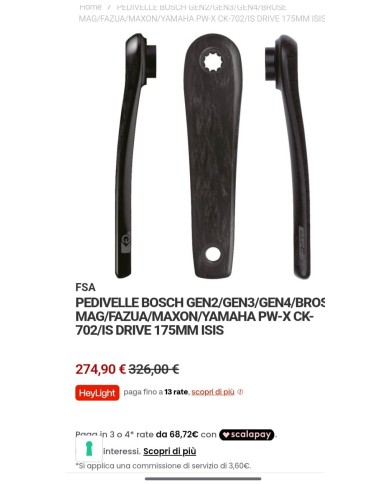 PEDIVELLE FSA CARBON BOSCH GEN2/GEN3/GEN4/BROSE /FAZUA/YAMAHA PW-X CK-702/IS 175MM ISIS