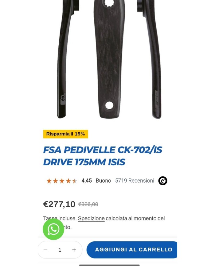 PEDIVELLE FSA CARBON BOSCH GEN2/GEN3/GEN4/BROSE /FAZUA/YAMAHA PW-X CK-702/IS 175MM ISIS