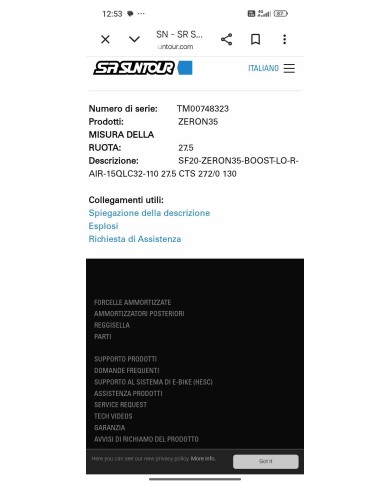 Forcella MTB enduro 27,5 boost 15x110mm escursione 130mm suntour zeron steli 35mm